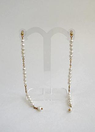 Перлинні сережки ниточки з позолотою 18к