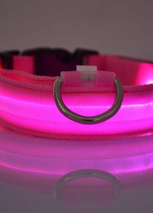 Светящийся ошейник для собак и кошек 40-48 см розовый