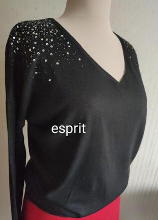 Свитер пуловер чёрные пайетки бисер вышивка esprit1 фото