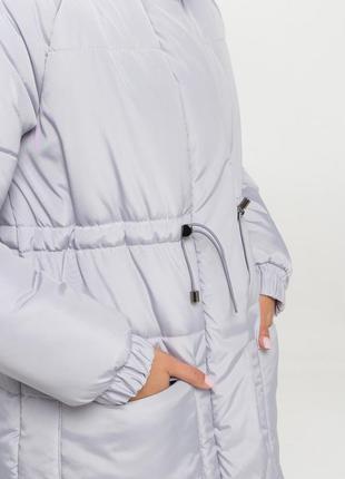 Зимова сіра куртка подовжена максі з плащової тканини з затяжками, розмір оверсайз від s до 3xl7 фото