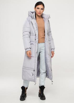 Зимова сіра куртка подовжена максі з плащової тканини з затяжками, розмір оверсайз від s до 3xl5 фото