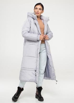 Зимова сіра куртка подовжена максі з плащової тканини з затяжками, розмір оверсайз від s до 3xl8 фото