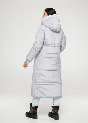 Зимова сіра куртка подовжена максі з плащової тканини з затяжками, розмір оверсайз від s до 3xl4 фото