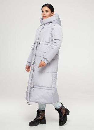 Зимова сіра куртка подовжена максі з плащової тканини з затяжками, розмір оверсайз від s до 3xl6 фото