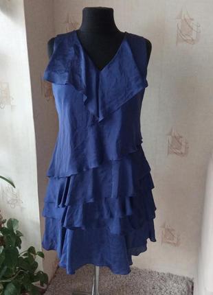 Нарядное моделирующее строеное платье, воланы, ламбада, асимметрия