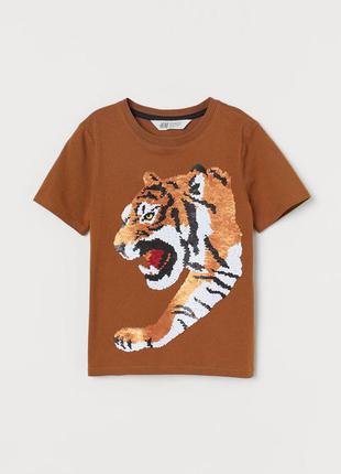 Футболка  тигр с пайетками двусторонняя