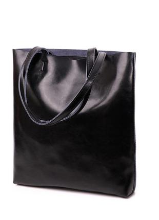 Жіноча шкіряна чорна велика сумка шопер5 фото