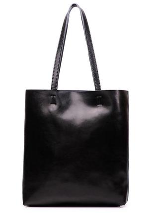 Жіноча шкіряна чорна велика сумка шопер6 фото