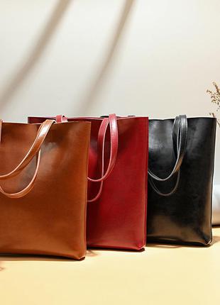 Женская кожаная большая коричневая сумка шопер3 фото