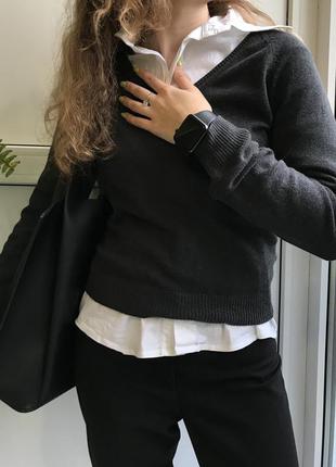 Хлопковый тёмно-серый пуловер от zara