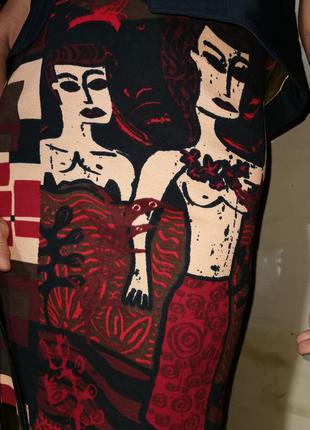Трикотажная миди юбка на резинке карандаш стрейч прямая в принт лица люди женщины barcelona custo коттон хлопок5 фото