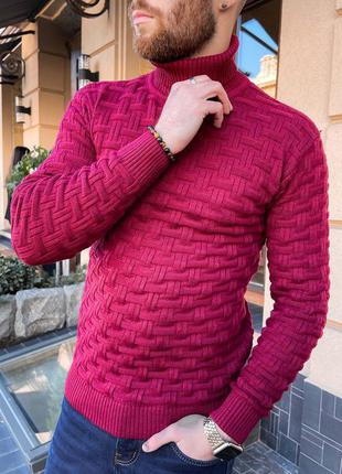 Бордовый свитер шерстяной осень зима цвета есть m l xl xxl2 фото