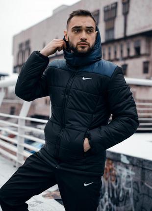 Мужская куртка на европейскую зиму до - 20  черная  с синим nike
