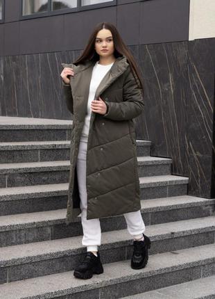 Куртка-пальто жіноча pobedov "mi-mi-mi" хакі4 фото