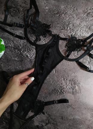 Сексуальное чёрное контурное боди из сетки с кружевом, женское нижнее бельё 🖤