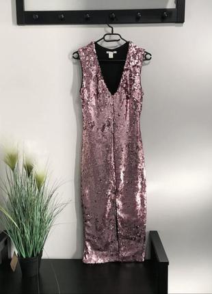 Платье h&m в паетках rosegold l-xl