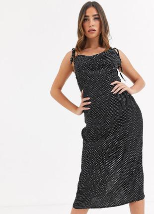 Черное платье в горошек в бельевом стиле на тонких бретелях missguided платье комбинация1 фото