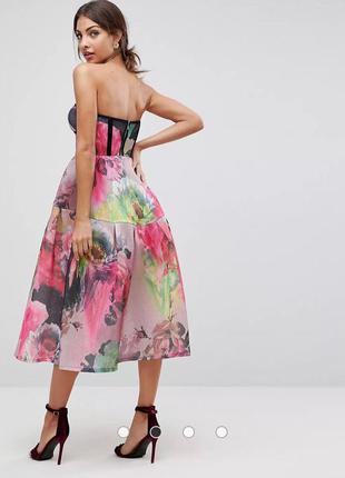 Сетчатое платье-бандо мини для выпускного с цветочным принтом asos