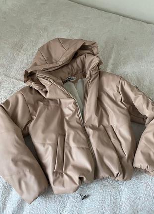 Кожаная зимняя куртка кожаный пуховик4 фото