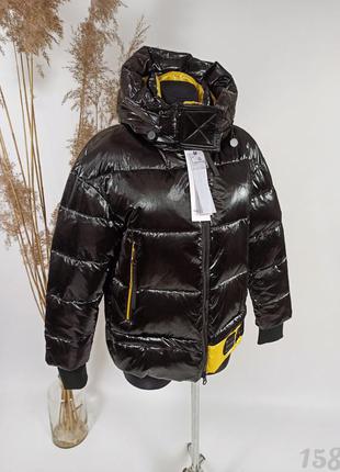 Куртка чорна з жовтим зимова пухова, женская черная с желтым крутка зима