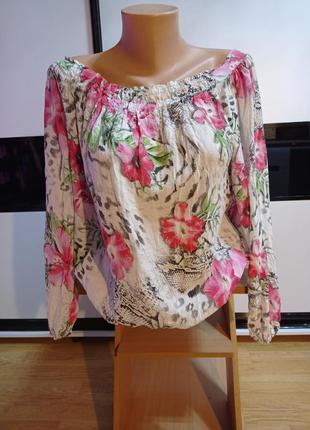 Легкая вискозная блуза,длинный рукав, цветочный принт.1 фото