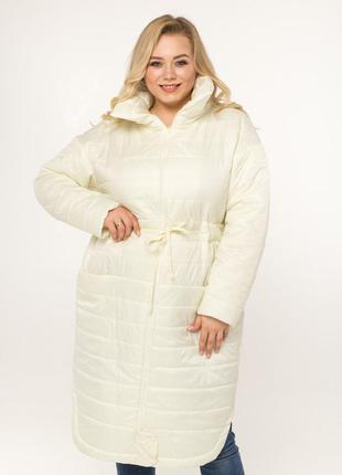 Длинная стеганая куртка белого цвета на осень и еврозиму, больших размеров от s до 5xl