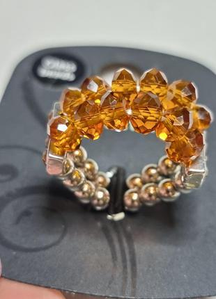 Красивое стильное кольцо на резинке имитация янтаря5 фото