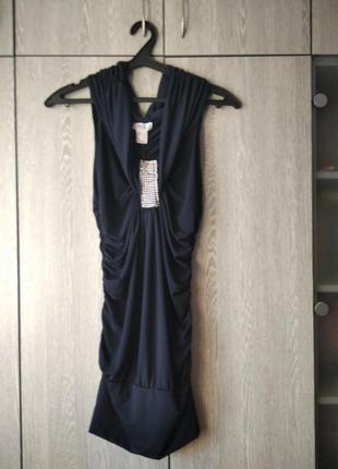 Платье темно-синее эластичное с камнями на груди b.p.c.bonprix collection2 фото