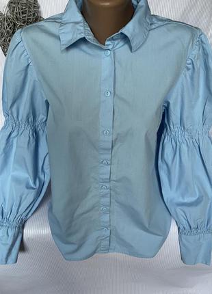 Крута блакитна сорочка з рукавами шикарними