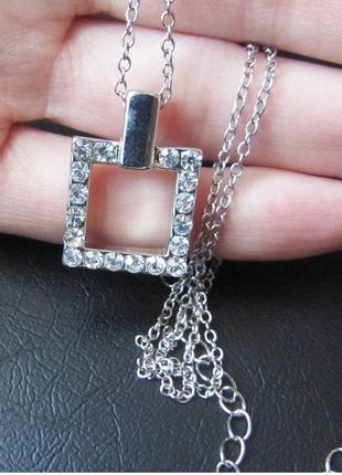🏵ювелирная геометрия! квадратный кулон подвеска квадрат в стразах на цепи, арт. 17564 фото