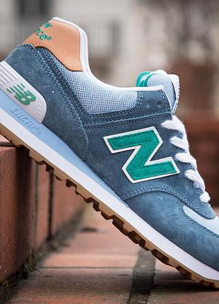 Кроссовки женские замшевые new balance 574 blue gray mint индонезия