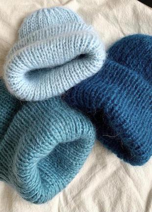 Стильна шапка з мохера в 2 нитки