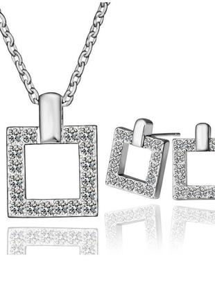 🏵ювелірний набір - квадратні сережки і кулон на ланцюгу в стразах, новий! арт. 1756
