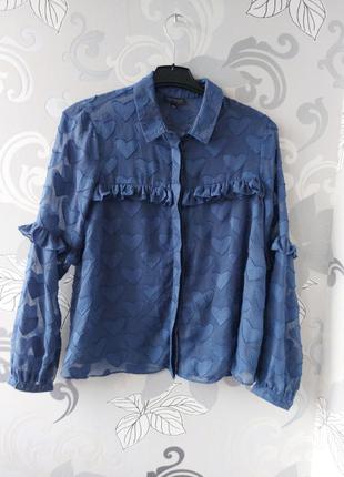 Голубая синяя блуза блузка рубашка принт серце в сердечки2 фото