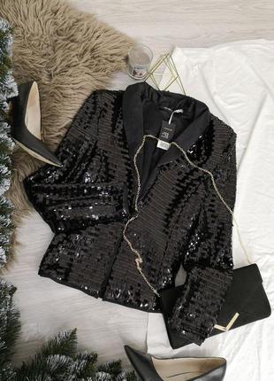 Шикарный черный пиджак, очень роскошно смотрится, длинная пайетка1 фото
