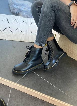 Dr martens 1460 black (мех) женские ботинки доктор мартинс