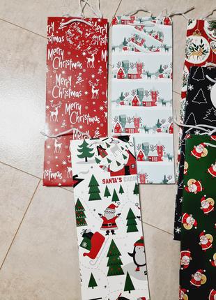Набір новорічних подарункових пакетів, набір паперових пакетів 6 штук