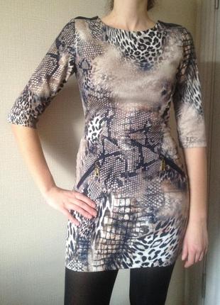 Обтягивающее платье с рукавом три четверти анималистичный принт леопард/рептилия