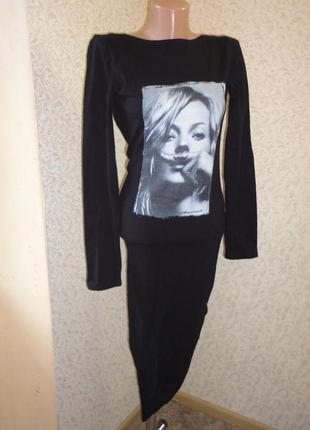 Ассиметричное платье принт р.xs  плотный коттон  (ог 80-100, рук.60,дл.120)