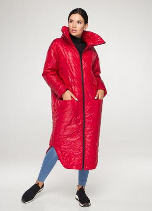 Яркая женская куртка оверсайз красного цвета с воротником, больших размеров от s до 5xl3 фото
