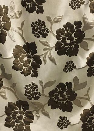 Портьерная ткань для штор жаккард бежевого цвета  с цветочным рисунком3 фото