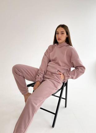 Оверсайз,теплий спортивний костюм на флісі,колір пудра.