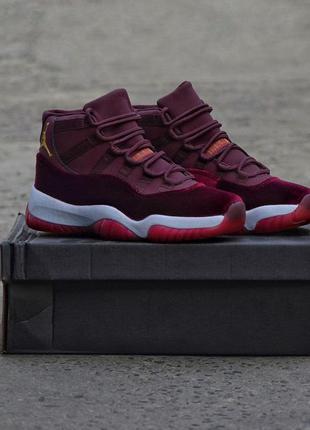 Nike air jordan 11 retro gg heiress velvet жіночі кросівки найк джордан демисезон бордові