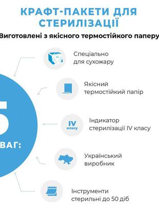 Крафт-пакети 100*200 мм для стерилізації "микростоп" (100 шт) білі5 фото