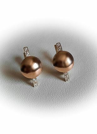 🛍 серьги серебро с золотом фианит золотая пластина