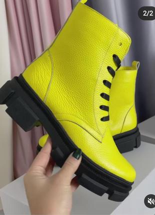 Мегастильные, яркие ботинки, лимонный, натуральная кожа, деми /зима3 фото