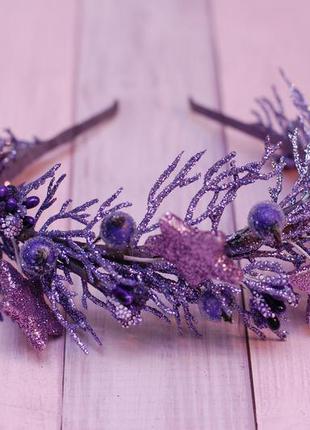 Обруч ободок сиренево-фиолетовый со звездочками1 фото