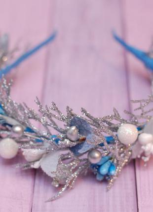 Новогодний обруч ободок бело-голубо-серебристый метелица1 фото