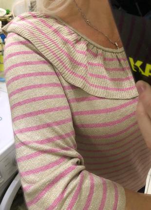 Louise ,оборка , рюшка, нарядная полосатая трикотажная блуза, люрекс3 фото