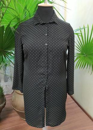 Туника-рубашка, черная в горошек, 18 размер